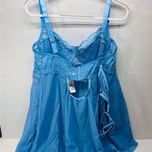 Coquette Sky Blue Underwire Babydoll with Matching Thong - Picture 2 of 6